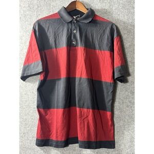 Vintage 80s LE TIGRE BLACK RED WIDE RUGBY STRIPE POLO SHIRT LARGE PREP TIGER